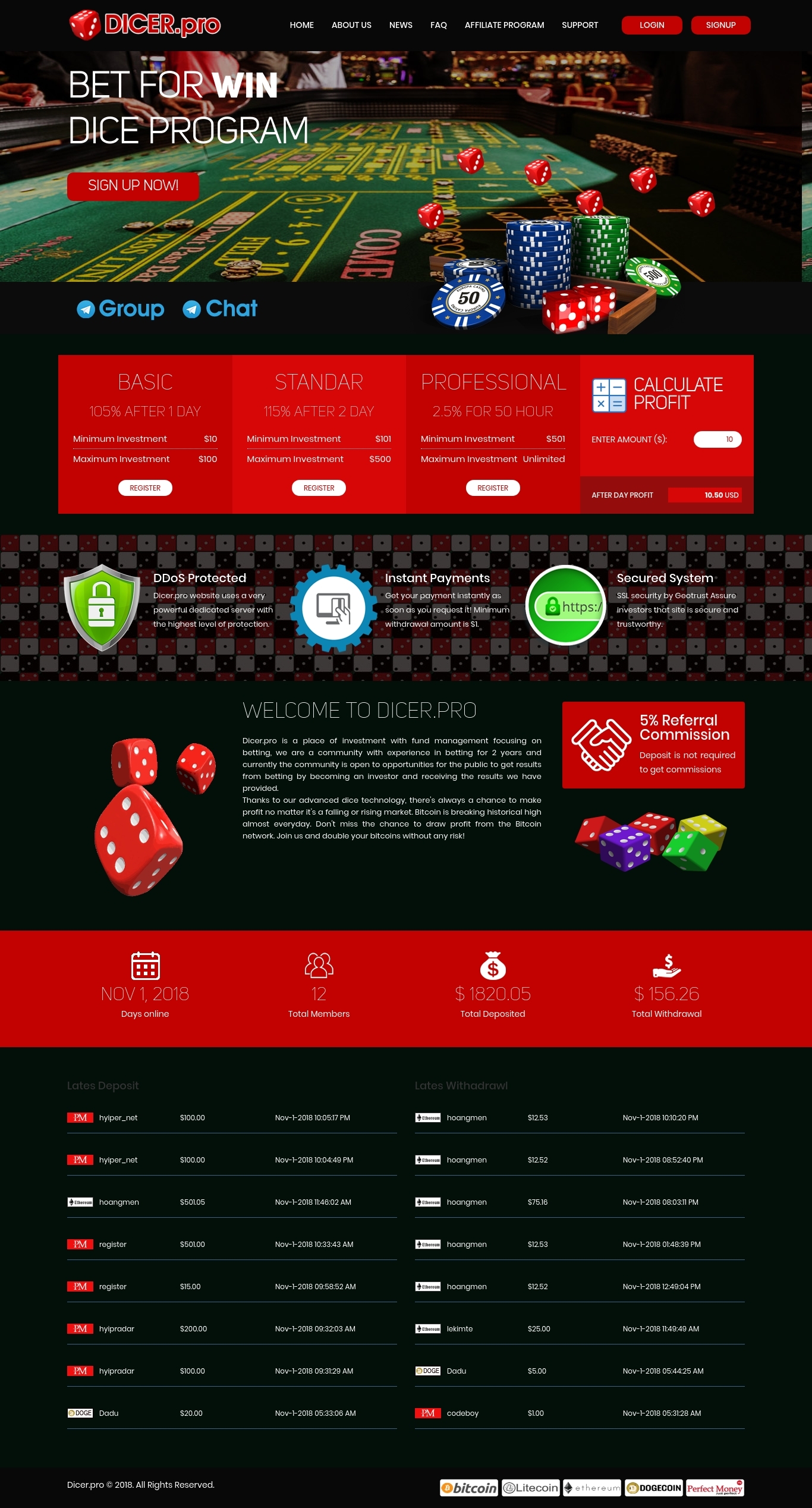 Gaming HYIP project Dicer