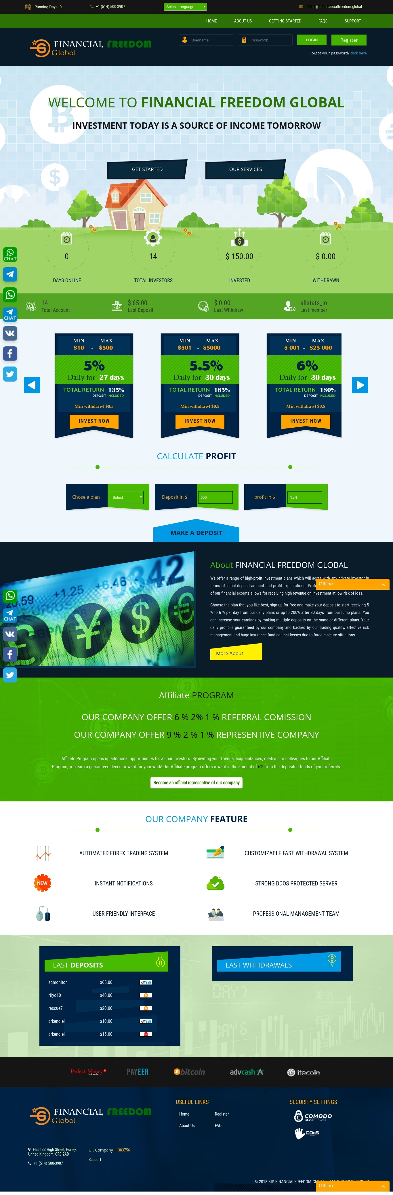 Gaming HYIP project Financial Freedom Global ltd